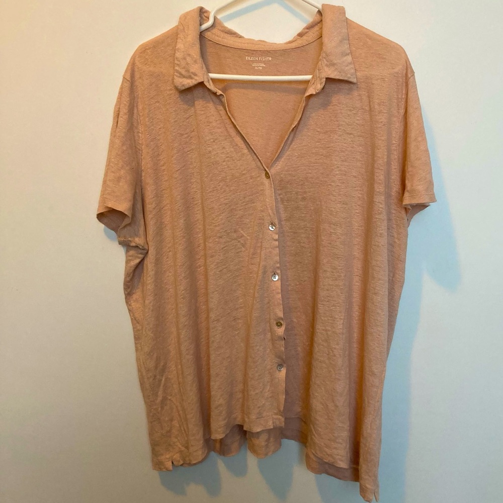 Eileen Fisher XL Peach Linen Resort Shirt